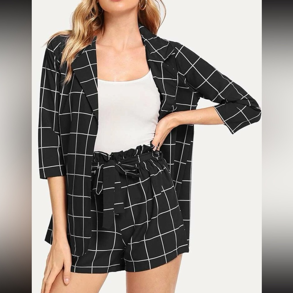 2 Piece Matching Set Plaid Blazer and Shorts Small